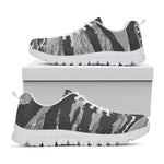 Grey Tiger Stripe Camouflage Print White Sneakers