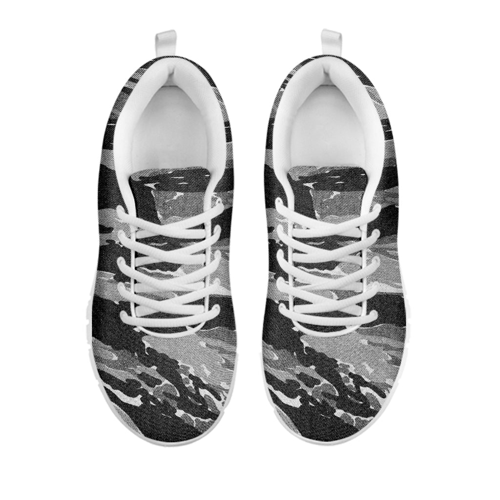 Grey Tiger Stripe Camouflage Print White Sneakers