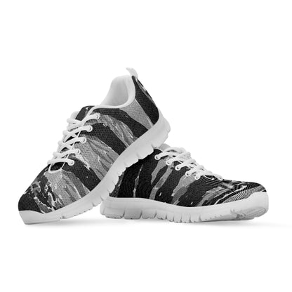 Grey Tiger Stripe Camouflage Print White Sneakers