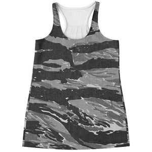 Grey Tiger Stripe Camouflage Print Women's Racerback Tank Top