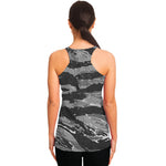 Grey Tiger Stripe Camouflage Print Women's Racerback Tank Top