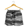 Grey Tiger Stripe Camouflage Print Women's Shorts
