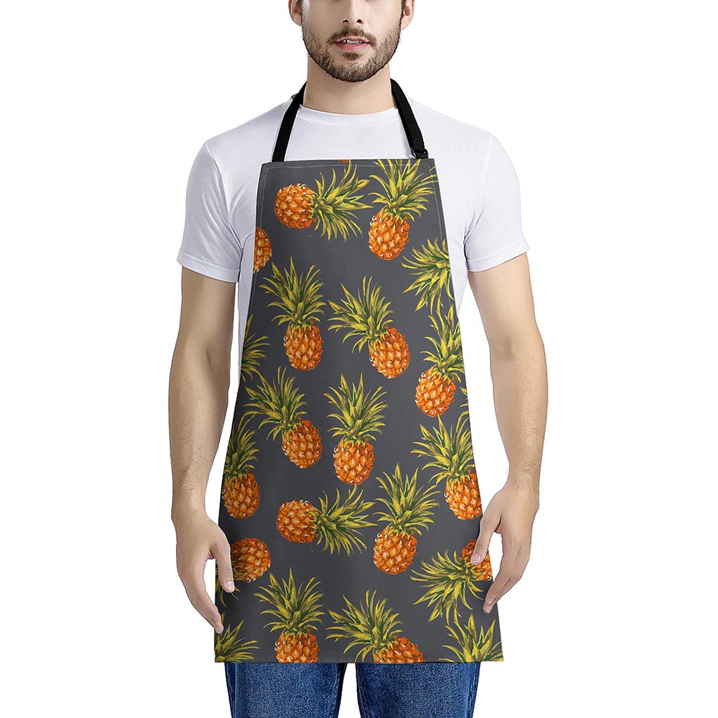 Grey Watercolor Pineapple Pattern Print Apron