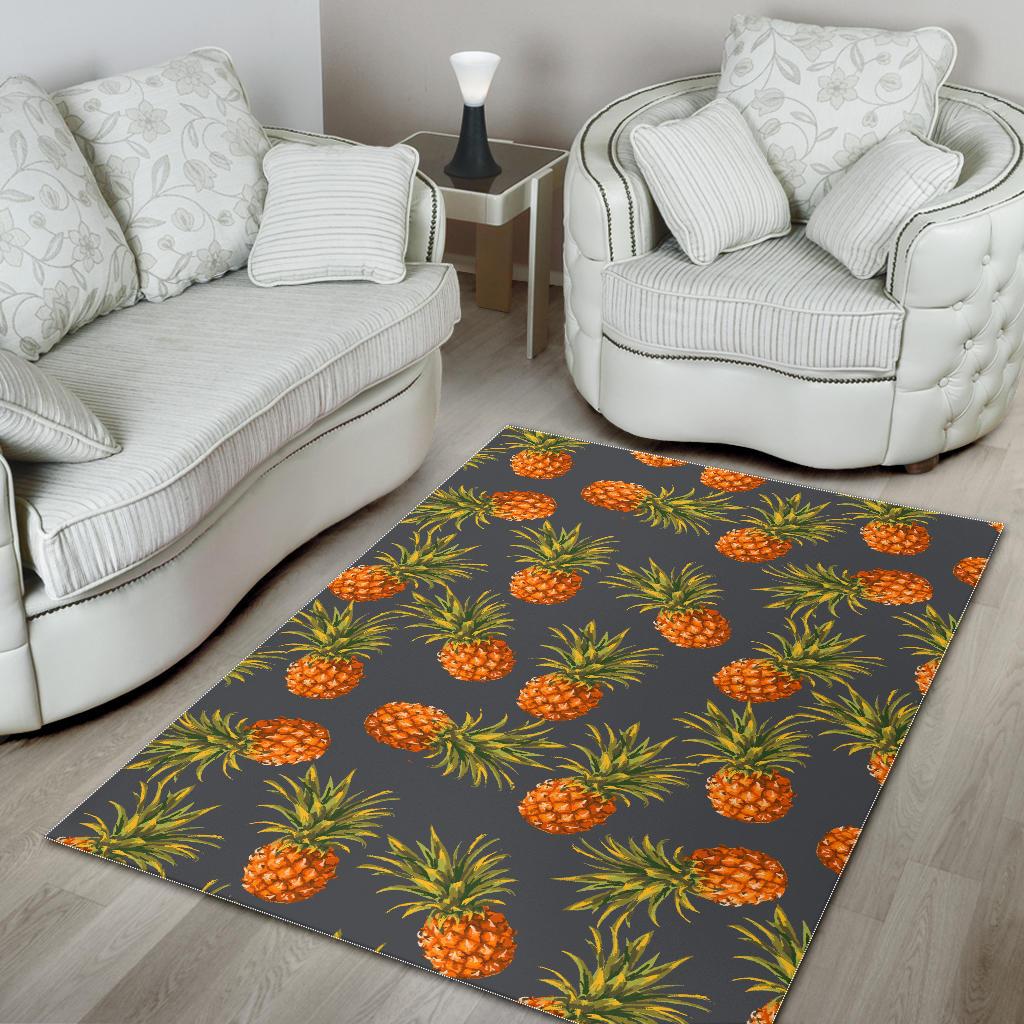 Grey Watercolor Pineapple Pattern Print Area Rug GearFrost