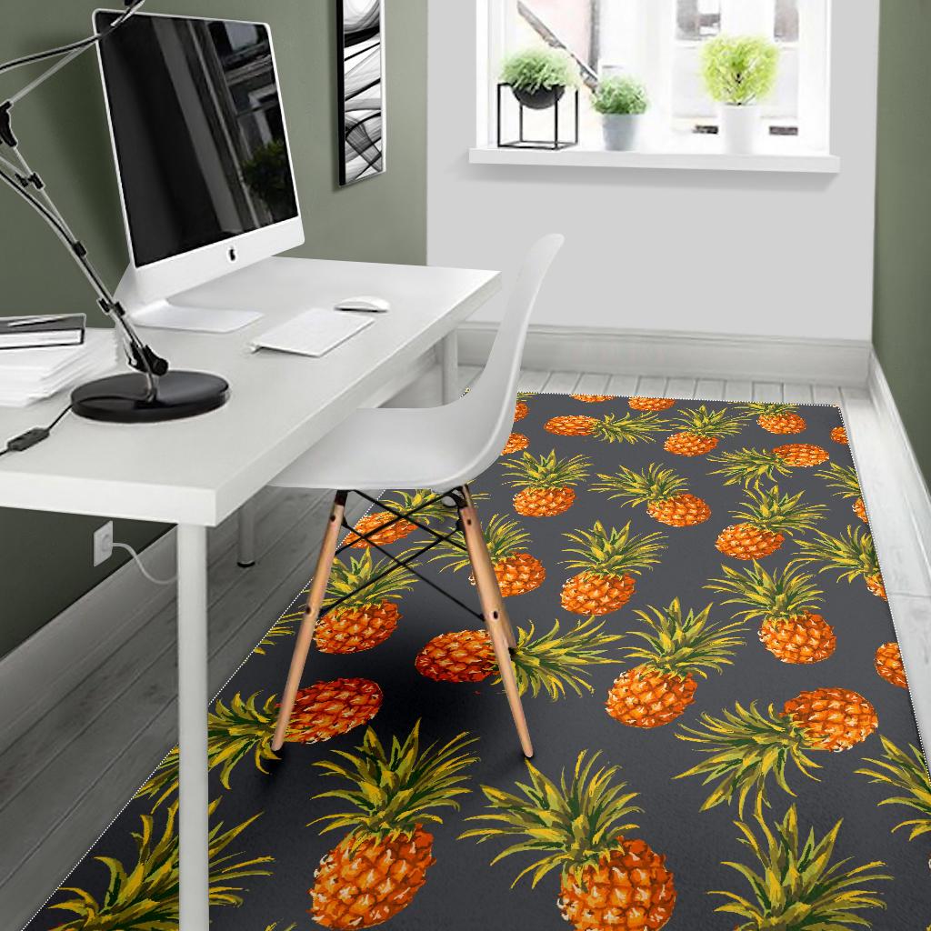Grey Watercolor Pineapple Pattern Print Area Rug GearFrost
