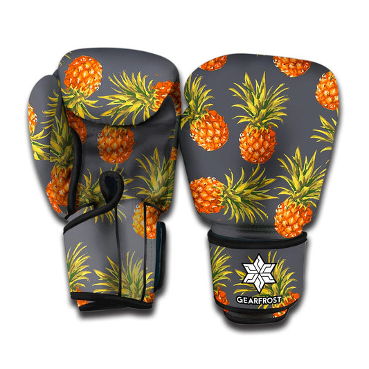 Grey Watercolor Pineapple Pattern Print Boxing Gloves