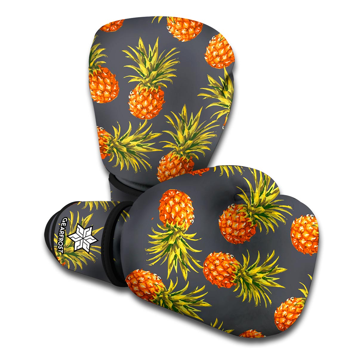 Grey Watercolor Pineapple Pattern Print Boxing Gloves