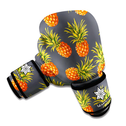Grey Watercolor Pineapple Pattern Print Boxing Gloves