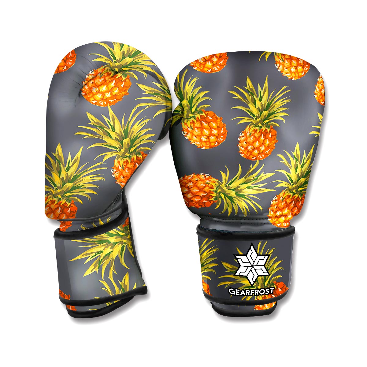 Grey Watercolor Pineapple Pattern Print Boxing Gloves
