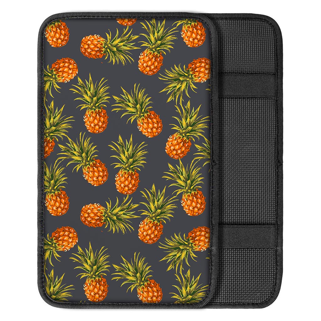 Grey Watercolor Pineapple Pattern Print Car Center Console Cover