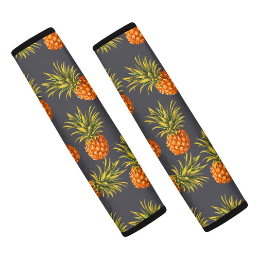 Grey Watercolor Pineapple Pattern Print Car Seat Belt Covers