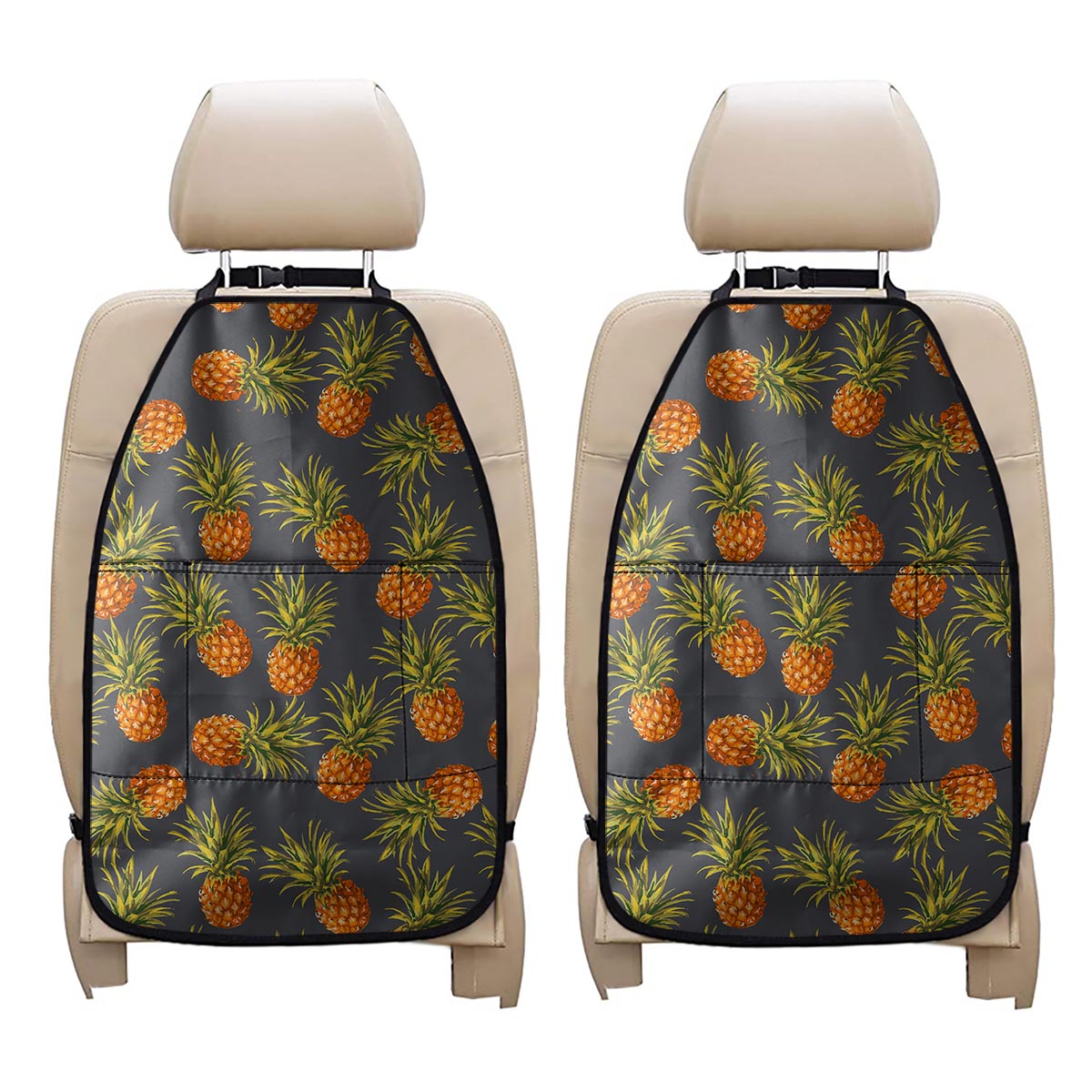 Grey Watercolor Pineapple Pattern Print Car Seat Organizers