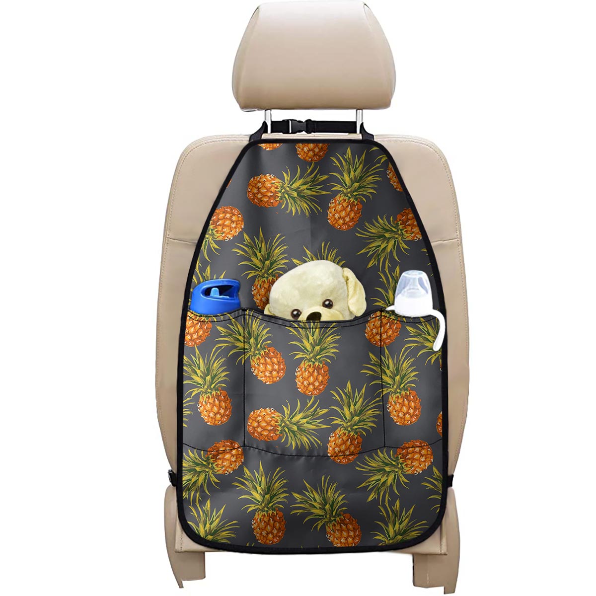 Grey Watercolor Pineapple Pattern Print Car Seat Organizers