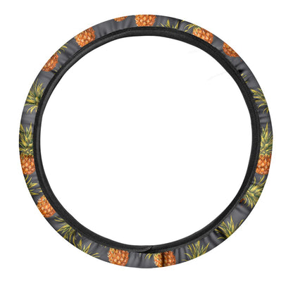 Grey Watercolor Pineapple Pattern Print Car Steering Wheel Cover