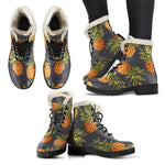 Grey Watercolor Pineapple Pattern Print Comfy Boots GearFrost