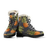Grey Watercolor Pineapple Pattern Print Comfy Boots GearFrost