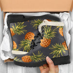 Grey Watercolor Pineapple Pattern Print Comfy Boots GearFrost