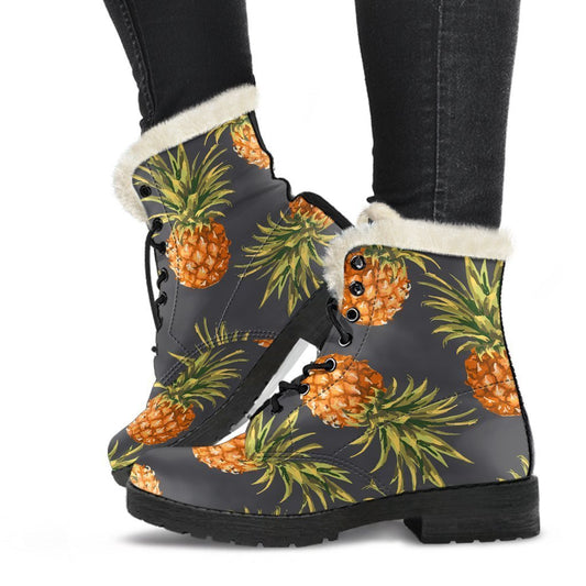 Grey Watercolor Pineapple Pattern Print Comfy Boots GearFrost