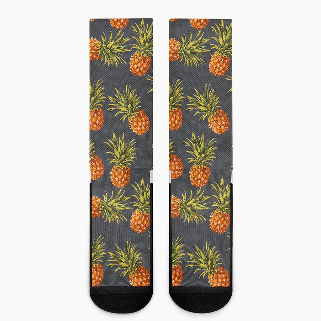 Grey Watercolor Pineapple Pattern Print Crew Socks