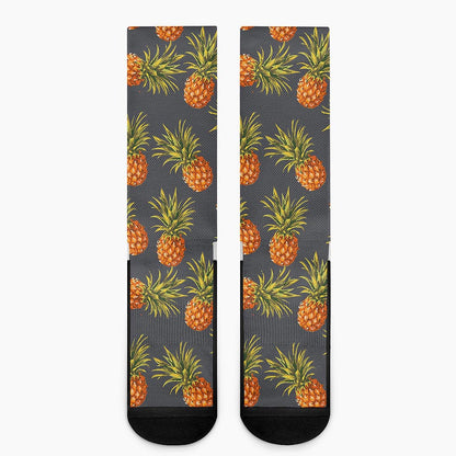 Grey Watercolor Pineapple Pattern Print Crew Socks