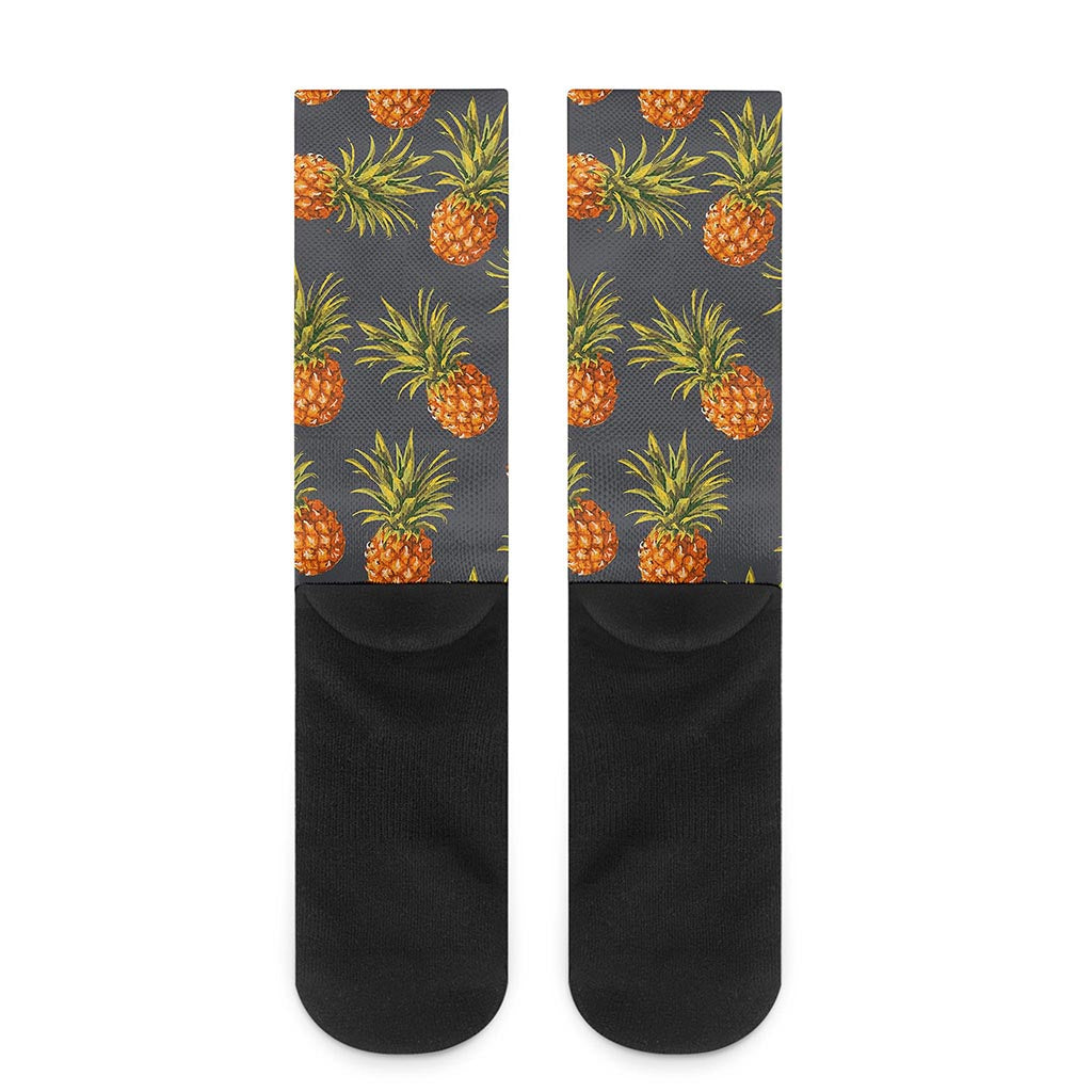 Grey Watercolor Pineapple Pattern Print Crew Socks