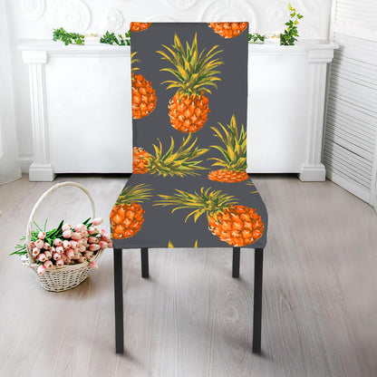 Grey Watercolor Pineapple Pattern Print Dining Chair Slipcover