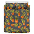 Grey Watercolor Pineapple Pattern Print Duvet Cover Bedding Set