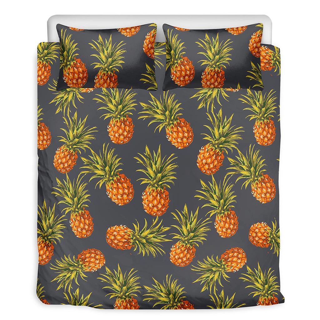Grey Watercolor Pineapple Pattern Print Duvet Cover Bedding Set