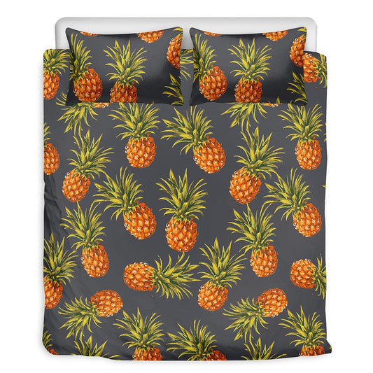 Grey Watercolor Pineapple Pattern Print Duvet Cover Bedding Set