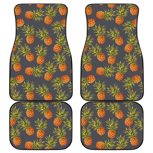 Grey Watercolor Pineapple Pattern Print Front and Back Car Floor Mats