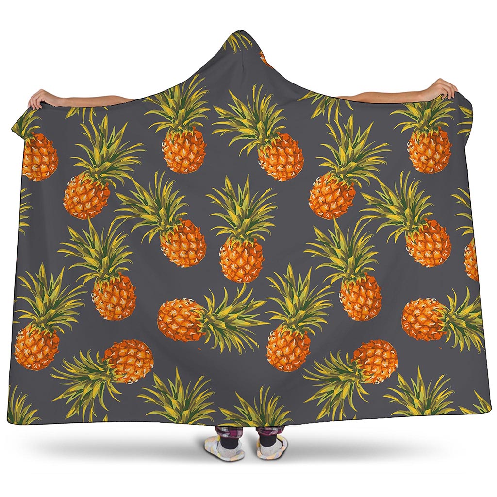 Grey Watercolor Pineapple Pattern Print Hooded Blanket