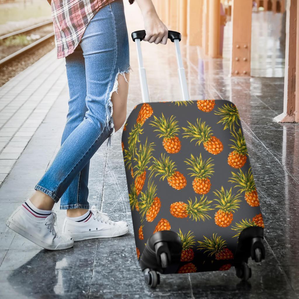 Grey Watercolor Pineapple Pattern Print Luggage Cover GearFrost