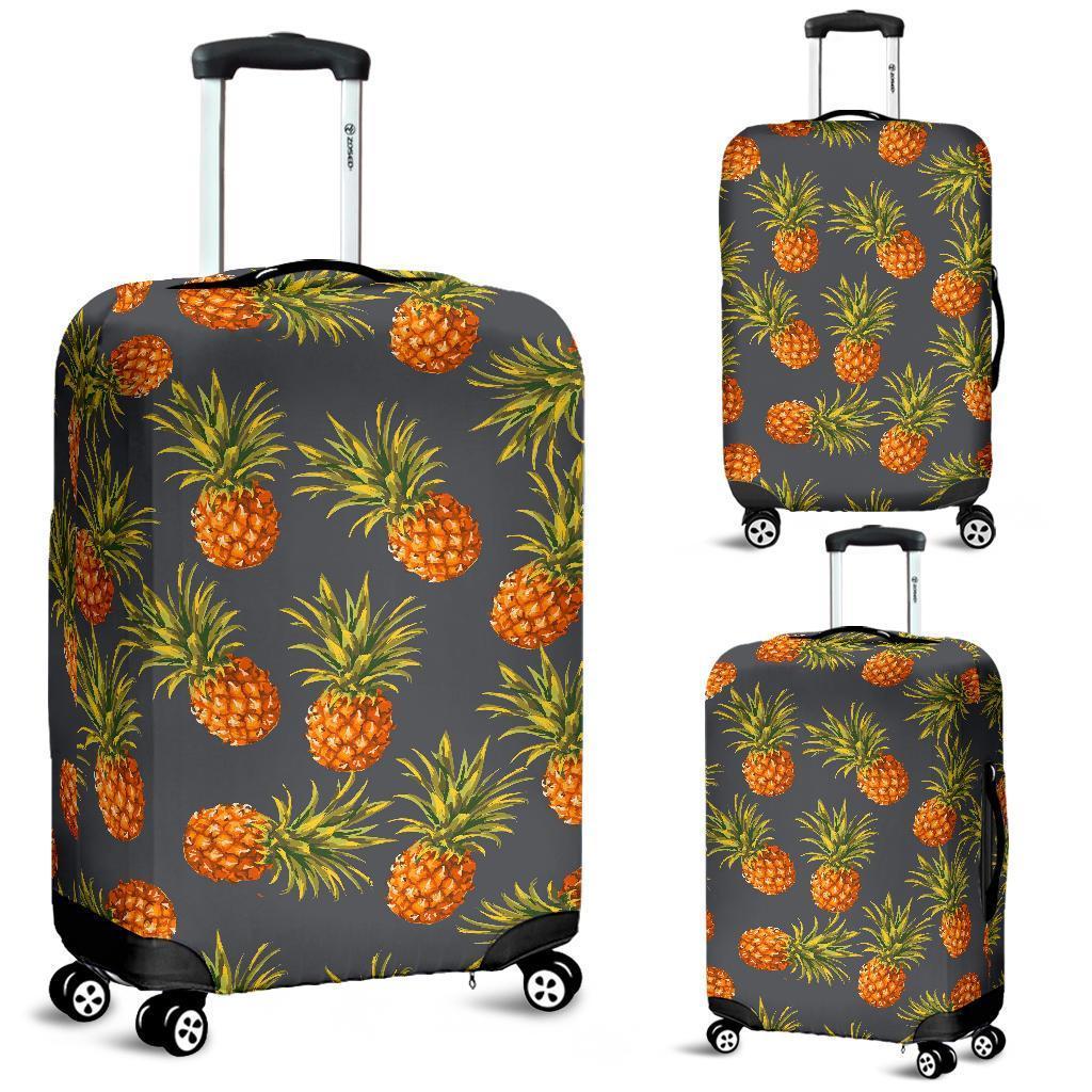 Grey Watercolor Pineapple Pattern Print Luggage Cover GearFrost