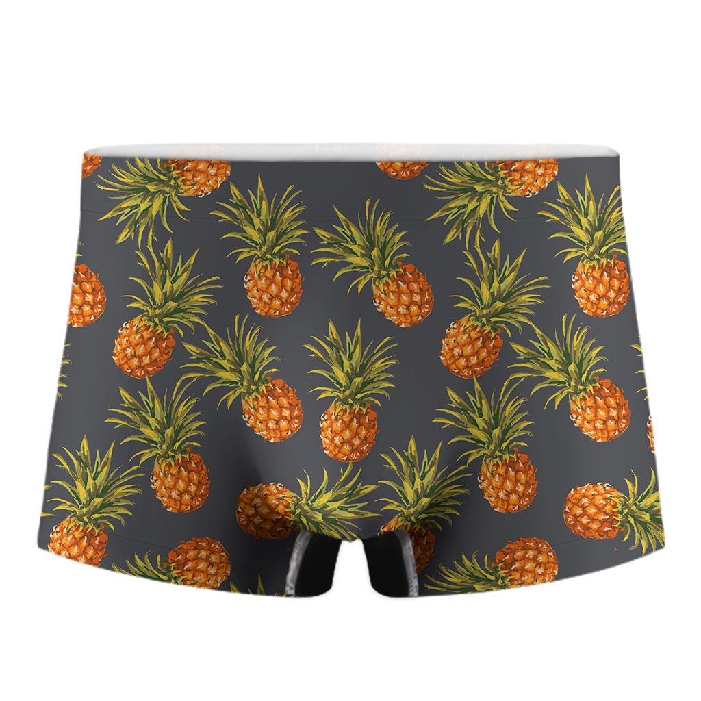 Grey Watercolor Pineapple Pattern Print Men's Boxer Briefs