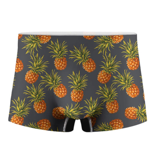 Grey Watercolor Pineapple Pattern Print Men's Boxer Briefs