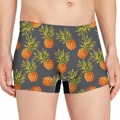 Grey Watercolor Pineapple Pattern Print Men's Boxer Briefs