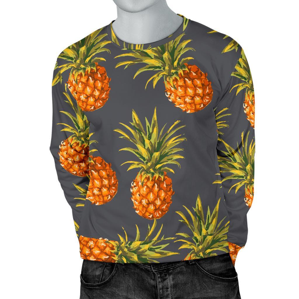 Grey Watercolor Pineapple Pattern Print Men's Crewneck Sweatshirt GearFrost