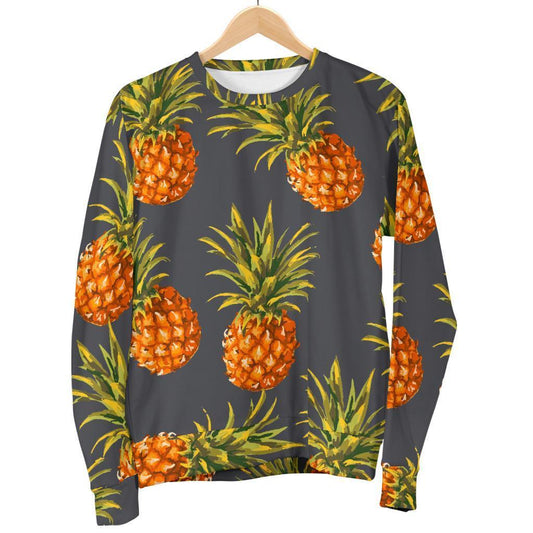 Grey Watercolor Pineapple Pattern Print Men's Crewneck Sweatshirt GearFrost