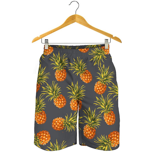 Grey Watercolor Pineapple Pattern Print Men's Shorts