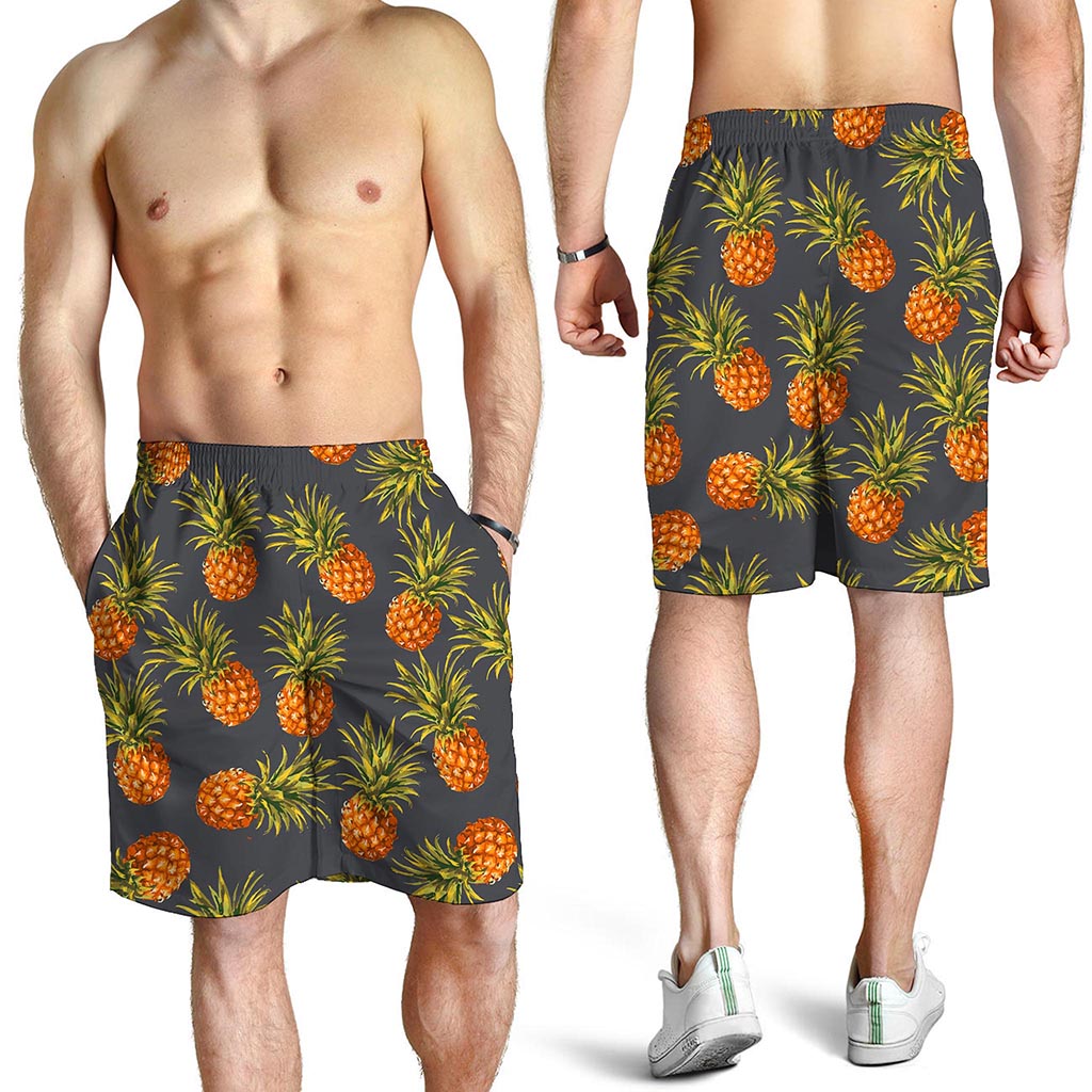 Grey Watercolor Pineapple Pattern Print Men's Shorts