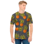 Grey Watercolor Pineapple Pattern Print Men's T-Shirt