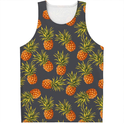 Grey Watercolor Pineapple Pattern Print Men's Tank Top