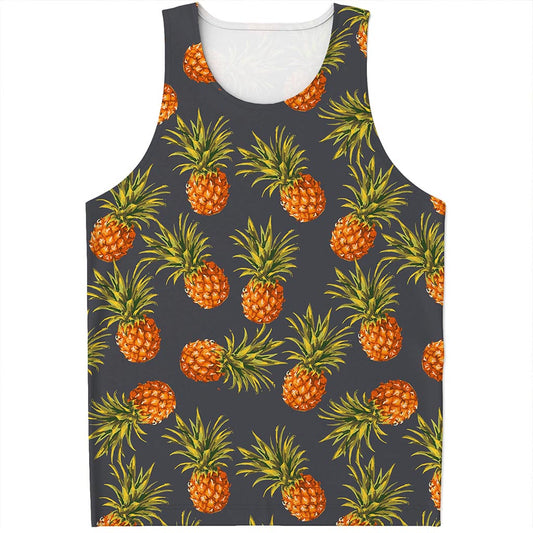 Grey Watercolor Pineapple Pattern Print Men's Tank Top