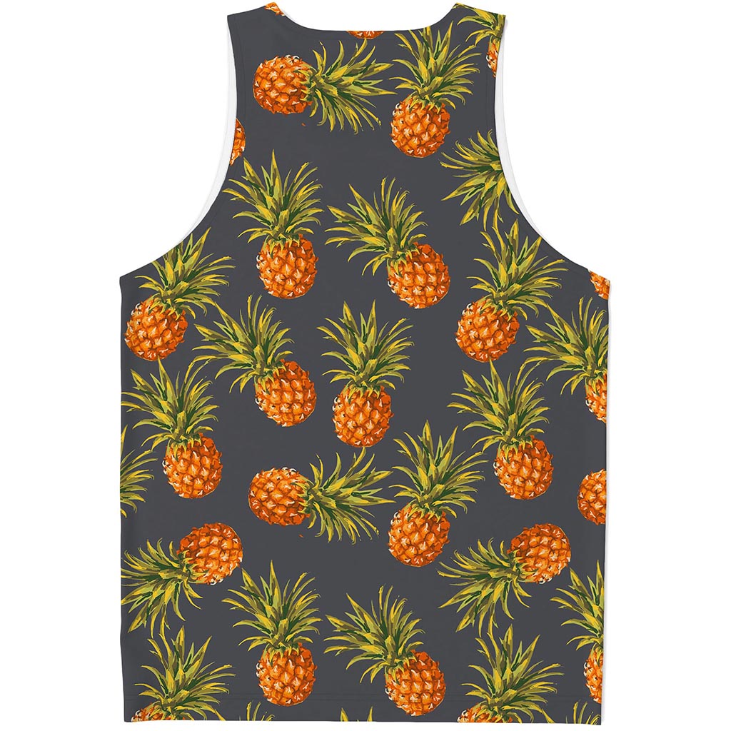 Grey Watercolor Pineapple Pattern Print Men's Tank Top