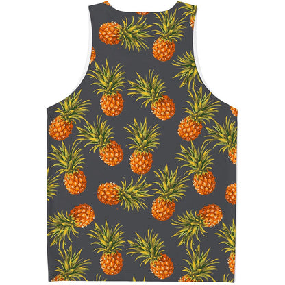 Grey Watercolor Pineapple Pattern Print Men's Tank Top
