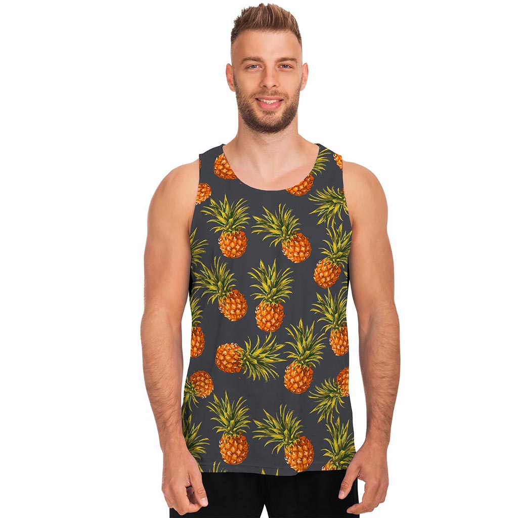 Grey Watercolor Pineapple Pattern Print Men's Tank Top