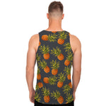 Grey Watercolor Pineapple Pattern Print Men's Tank Top