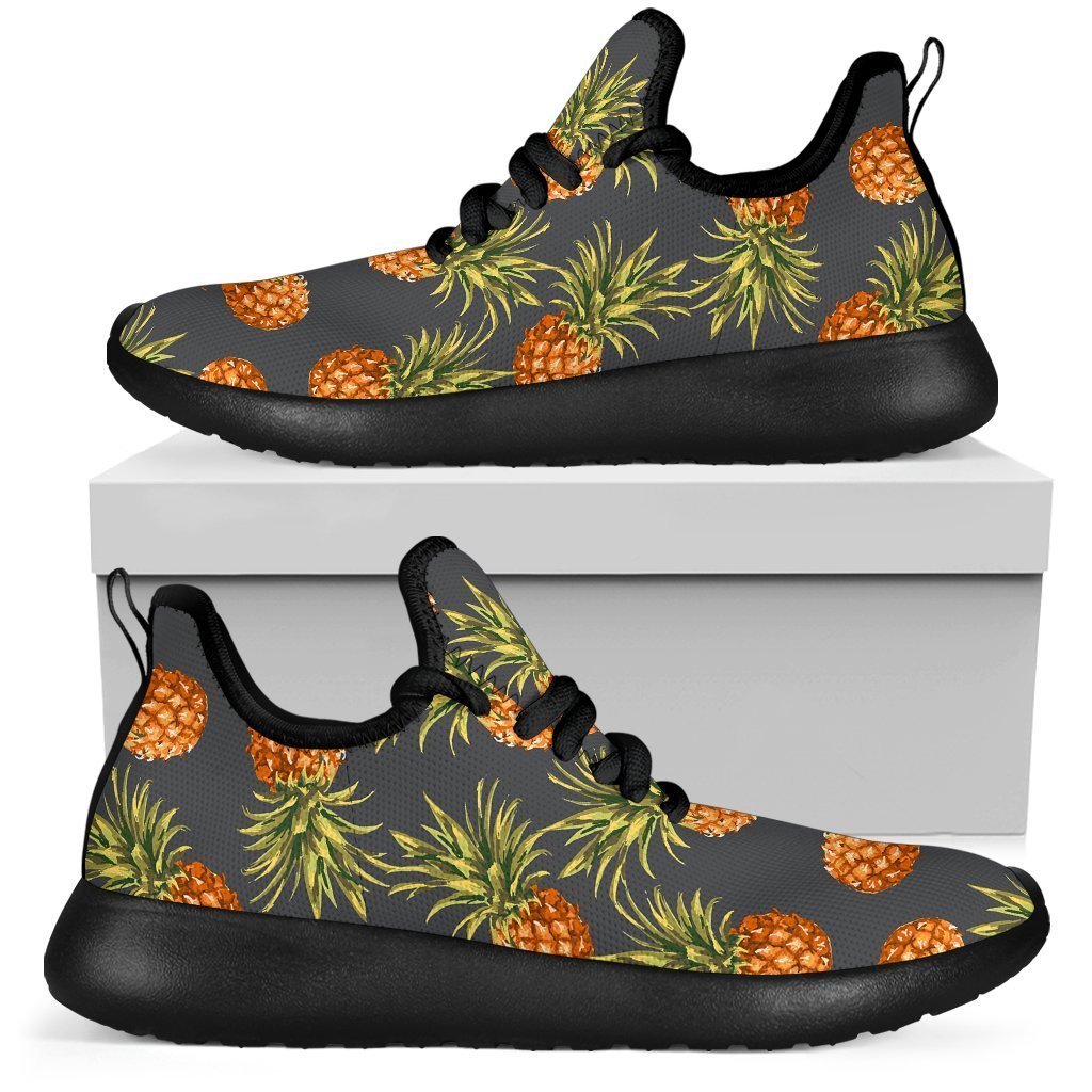 Grey Watercolor Pineapple Pattern Print Mesh Knit Shoes GearFrost