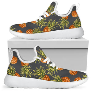 Grey Watercolor Pineapple Pattern Print Mesh Knit Shoes GearFrost