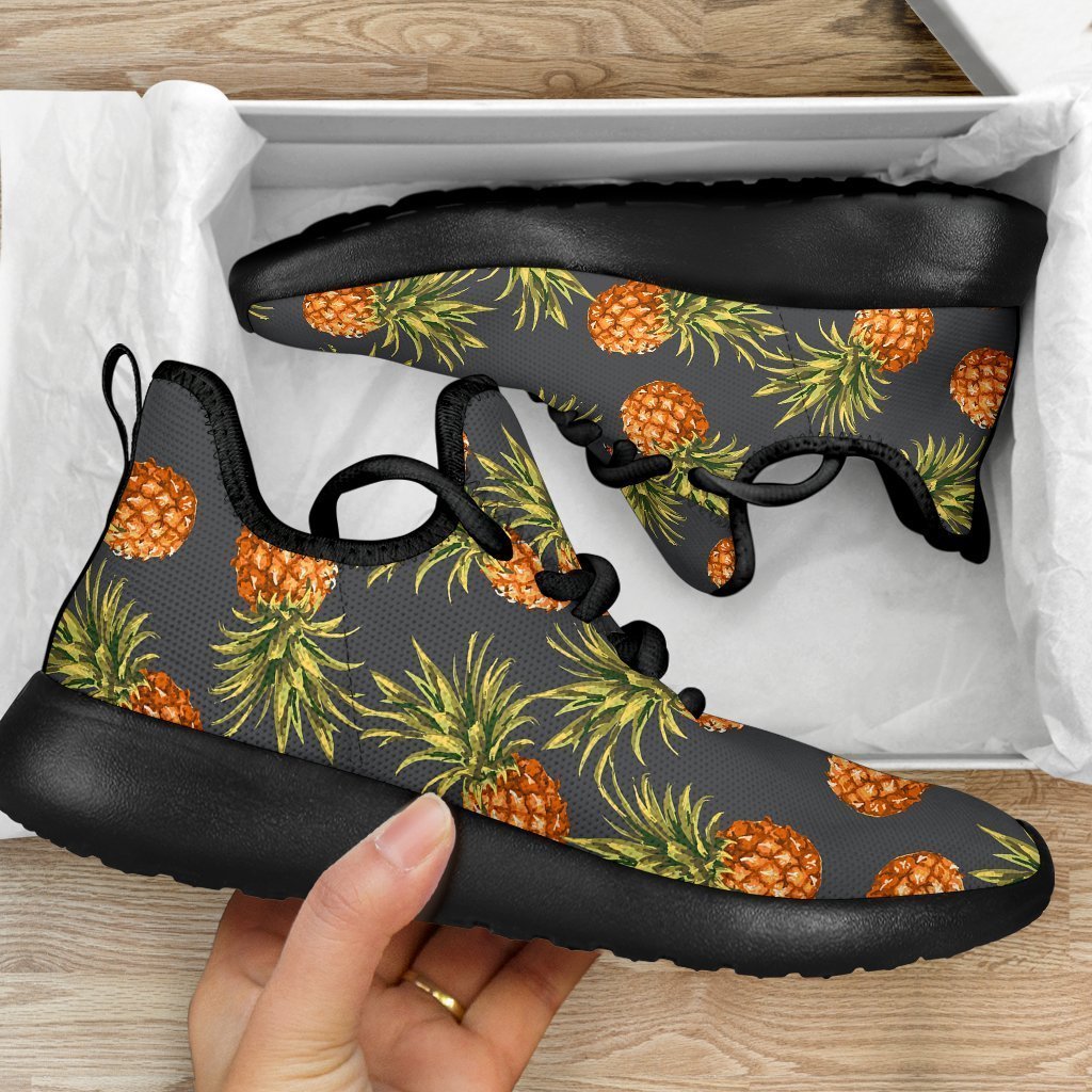 Grey Watercolor Pineapple Pattern Print Mesh Knit Shoes GearFrost